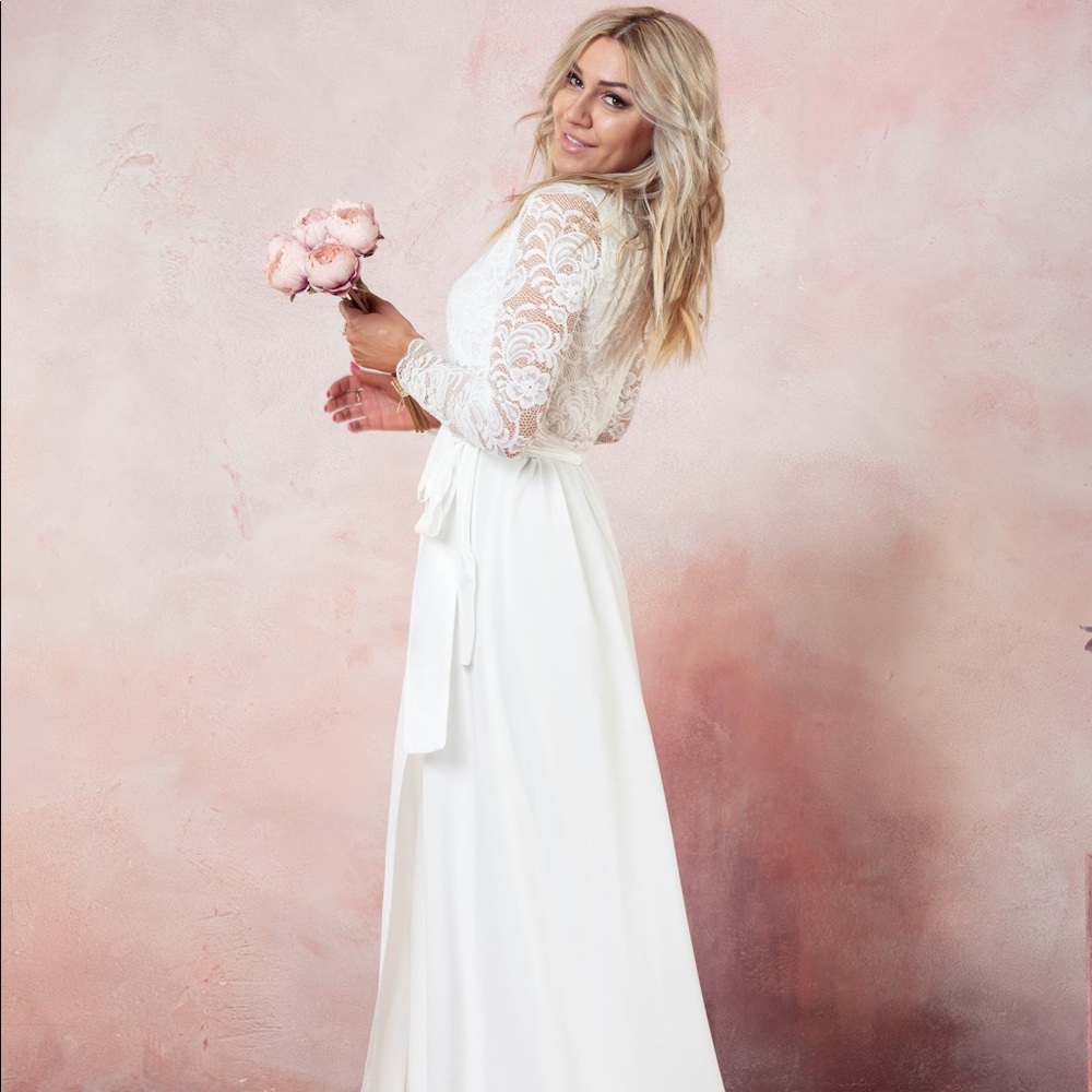 ❗️NEW❗️Ivory Chiffon Lace Long Sleeves Wedding Dress